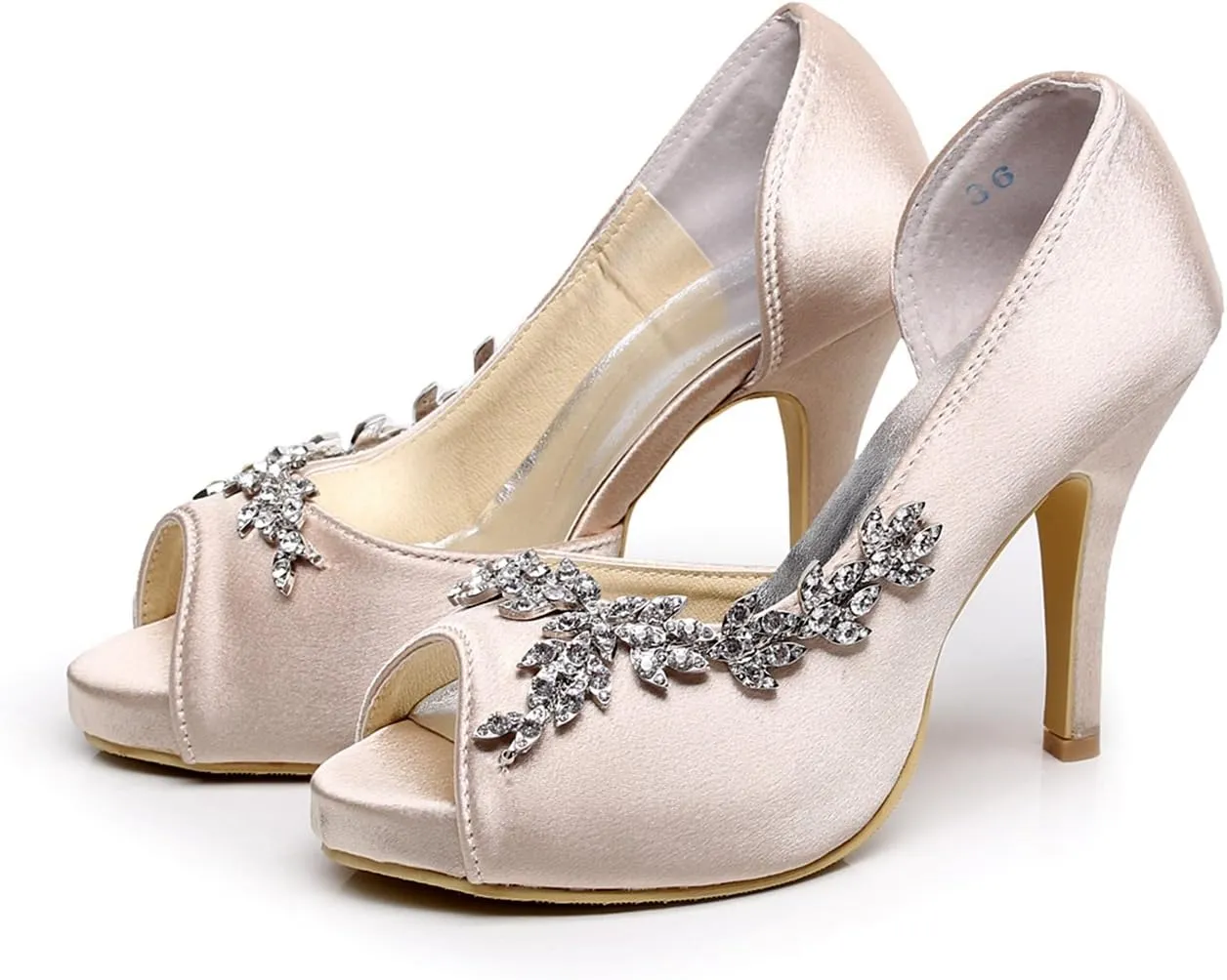 Minishion GYMZ632 Womens Open Toe Kitten Heel Satin Bridal Wedding Applique Shoes