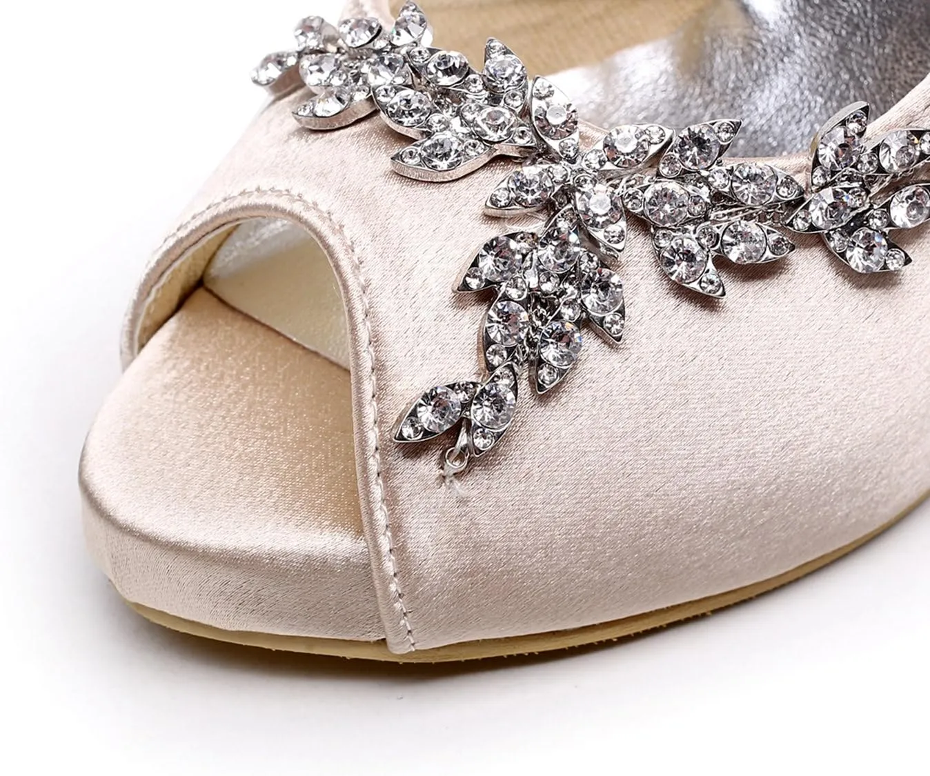 Minishion GYMZ632 Womens Open Toe Kitten Heel Satin Bridal Wedding Applique Shoes