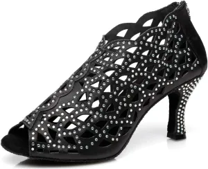 Minishion Women's Crystals Beaded Peep Toe Ballroom Dance Shoes Evening Prom Ankle Sandals Boots
