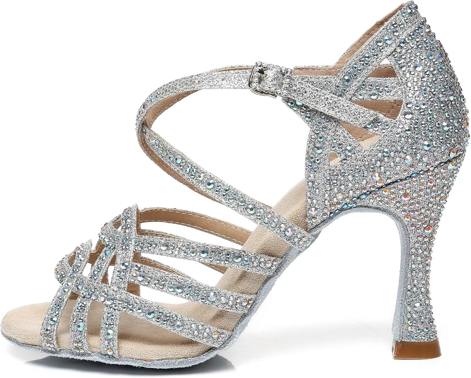 Minishion Women's Rhinestone Dance Shoes Ankle Strap Latin Salsa Dancing Heels