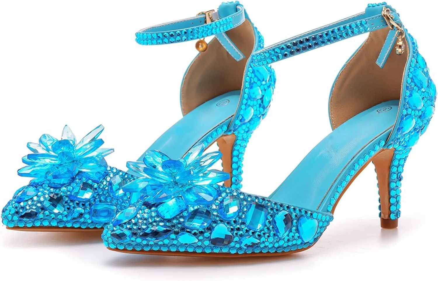 Minishion Womens Rhinestone Wedding Shoes Pumps with Flower Evening Prom Heels