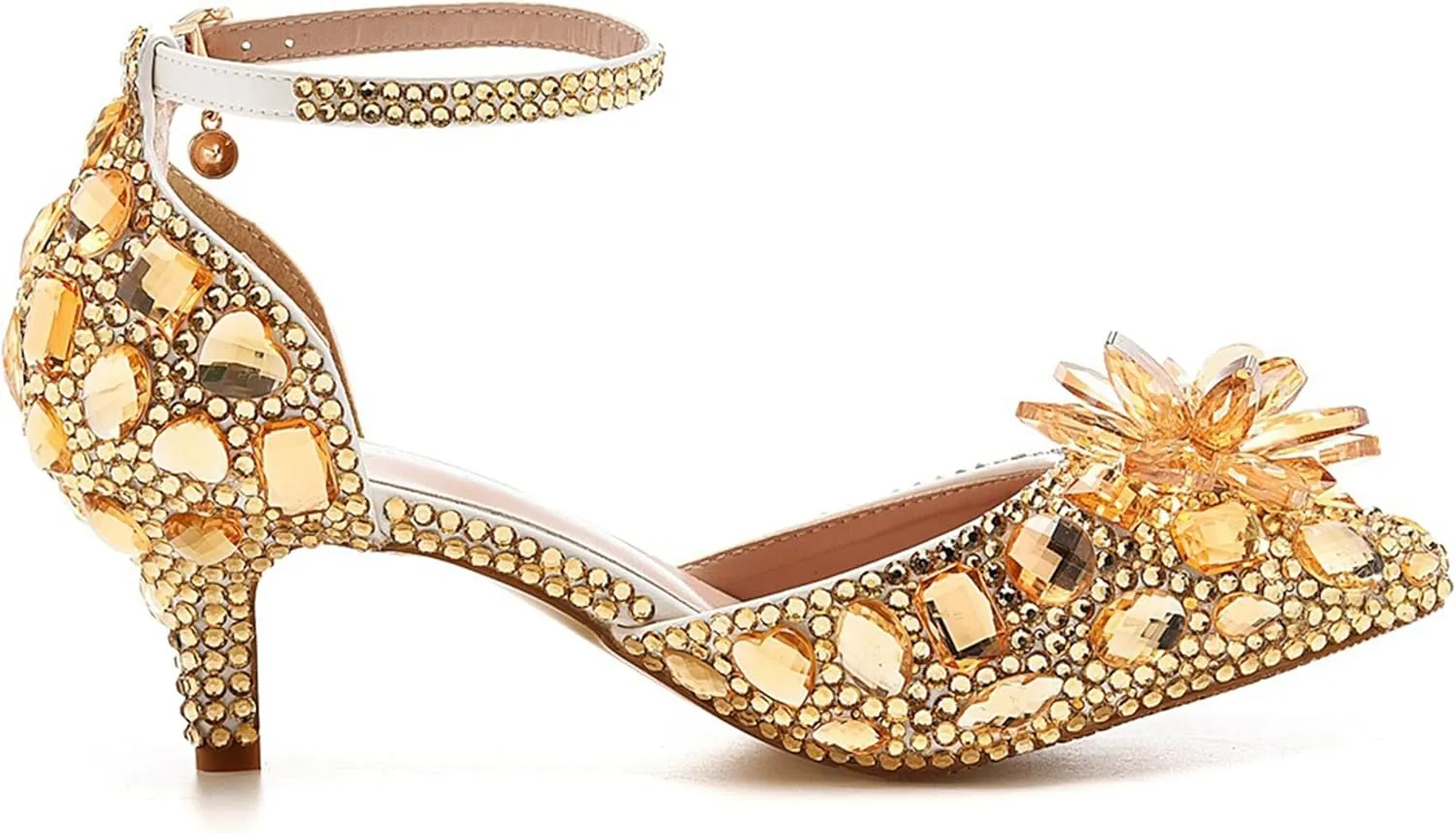 Minishion Womens Rhinestone Wedding Shoes Pumps with Flower Evening Prom Heels