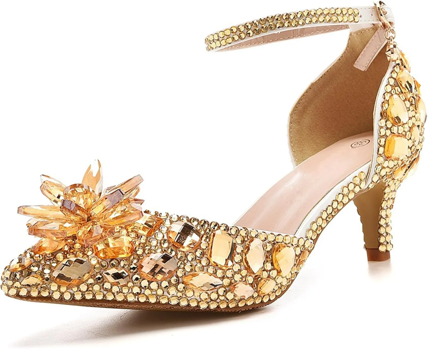 Minishion Womens Rhinestone Wedding Shoes Pumps with Flower Evening Prom Heels