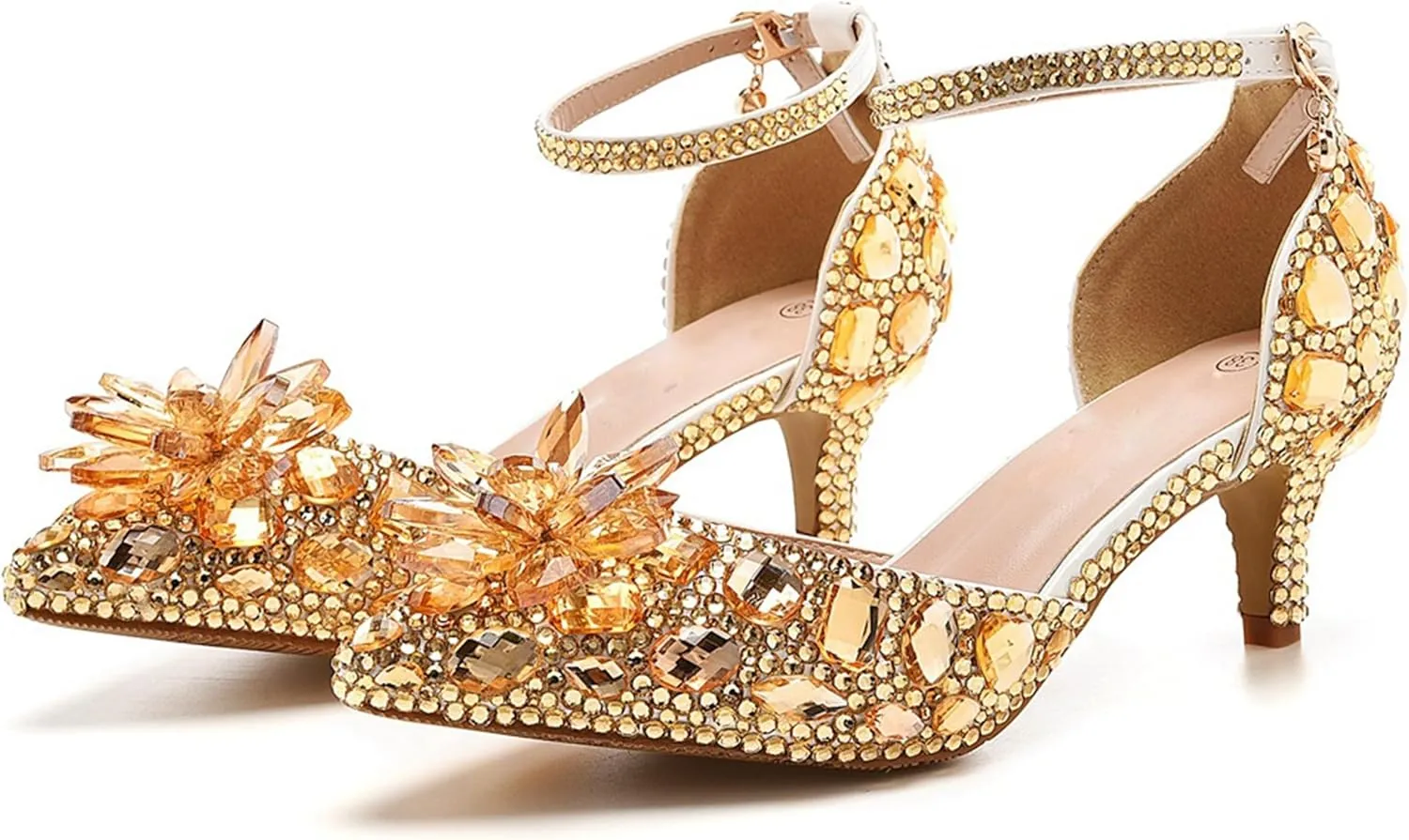 Minishion Womens Rhinestone Wedding Shoes Pumps with Flower Evening Prom Heels