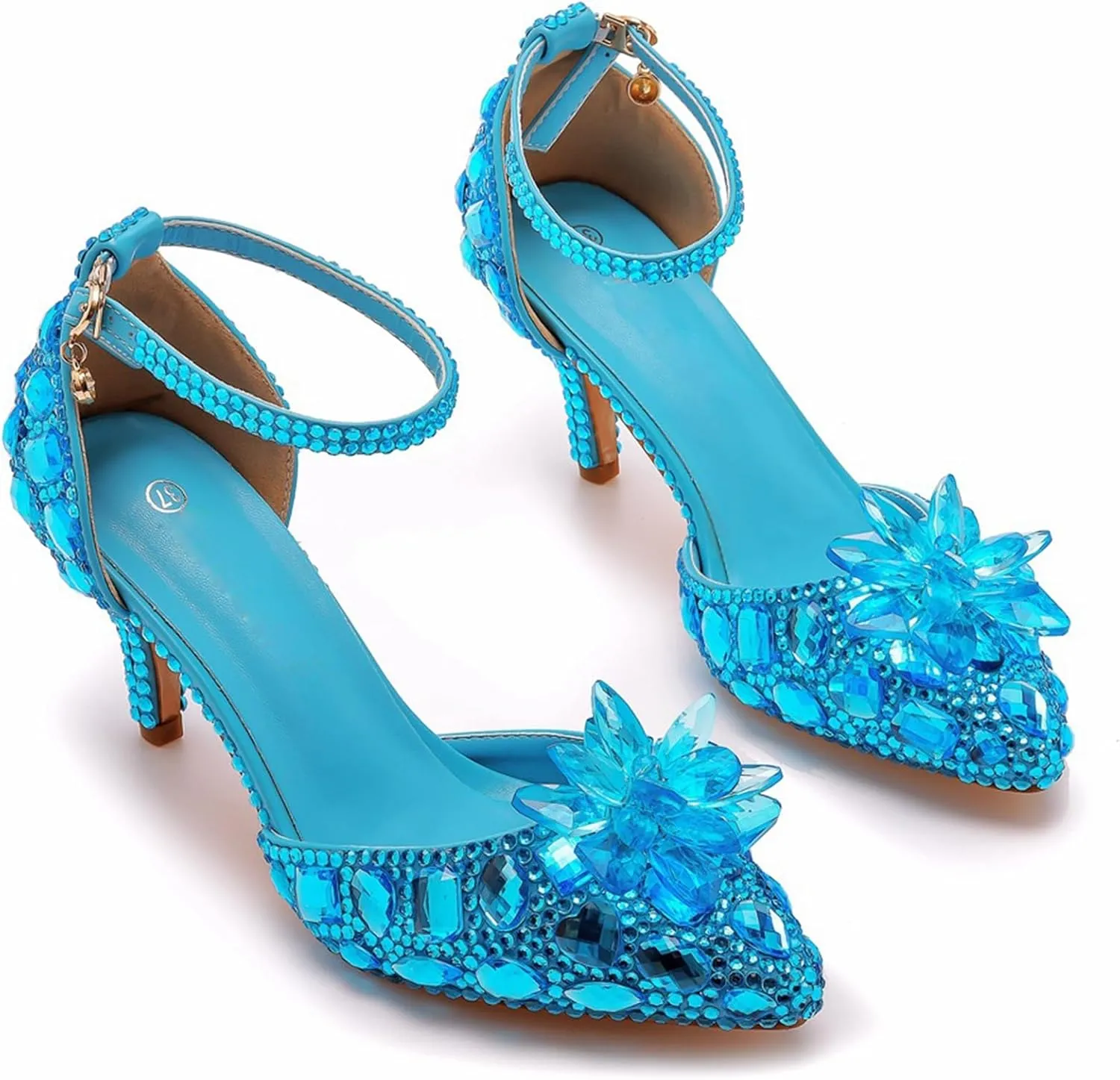 Minishion Womens Rhinestone Wedding Shoes Pumps with Flower Evening Prom Heels