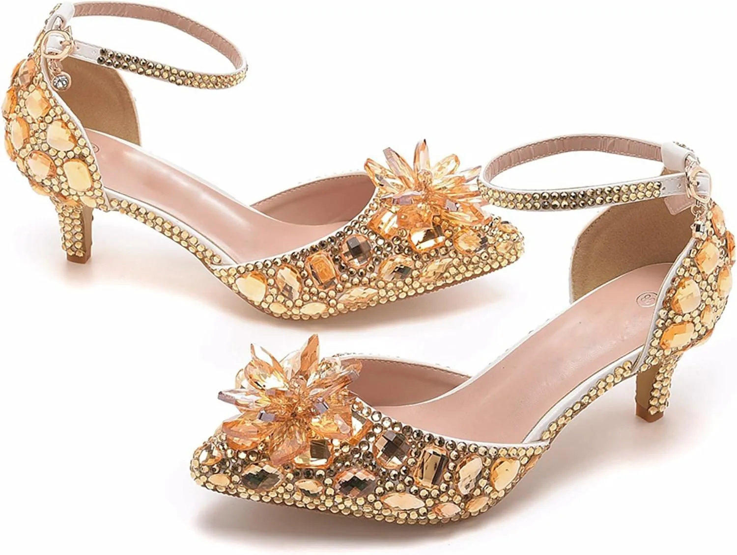 Minishion Womens Rhinestone Wedding Shoes Pumps with Flower Evening Prom Heels