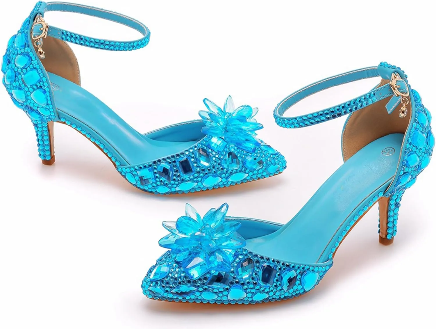 Minishion Womens Rhinestone Wedding Shoes Pumps with Flower Evening Prom Heels