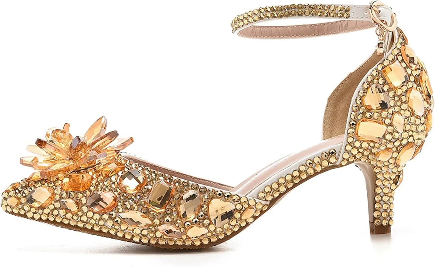 Minishion Womens Rhinestone Wedding Shoes Pumps with Flower Evening Prom Heels