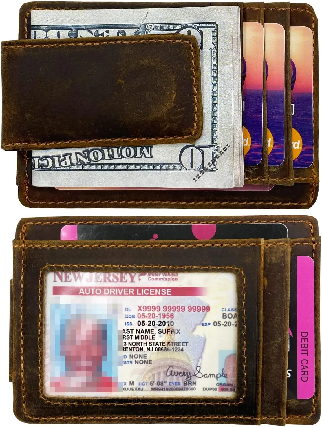 Money Clip RFID Front Pocket Wallet Men Leather Slim Minimalist Wallet
