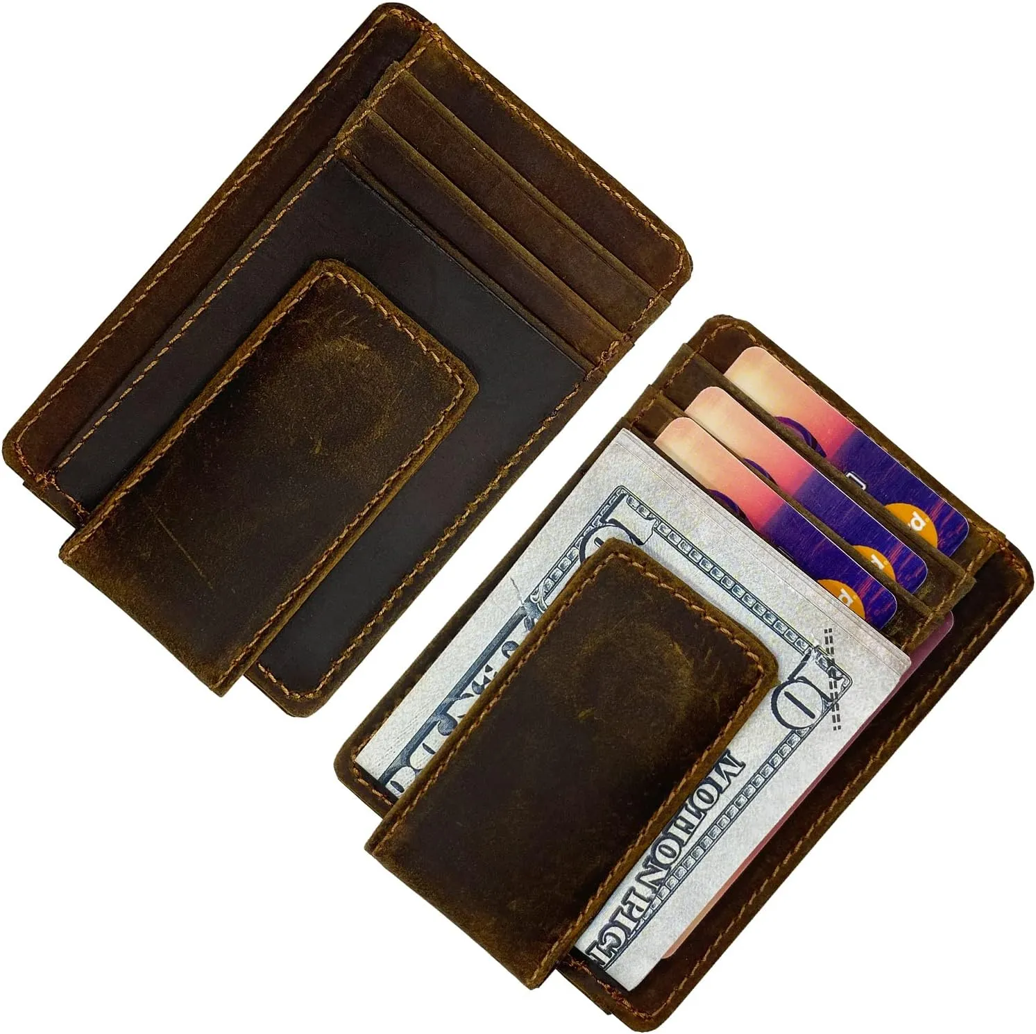 Money Clip RFID Front Pocket Wallet Men Leather Slim Minimalist Wallet