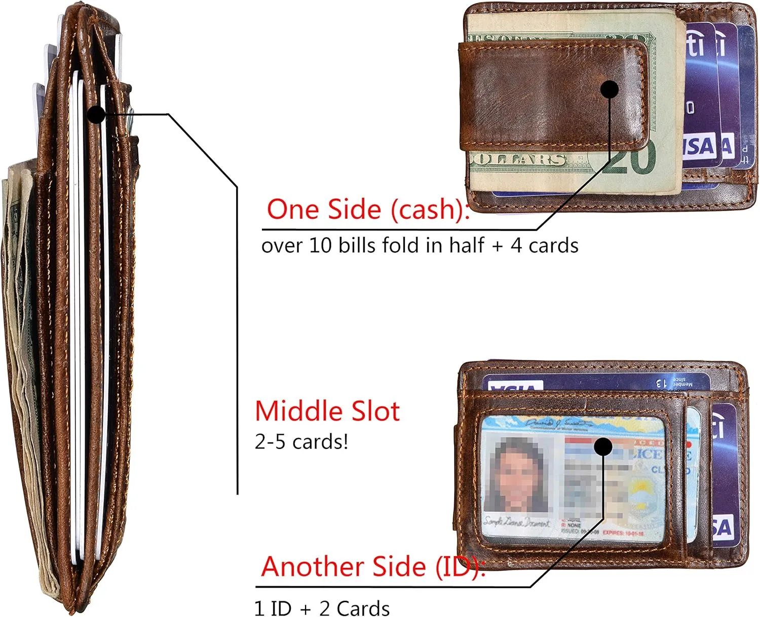 Money Clip RFID Front Pocket Wallet Men Leather Slim Minimalist Wallet