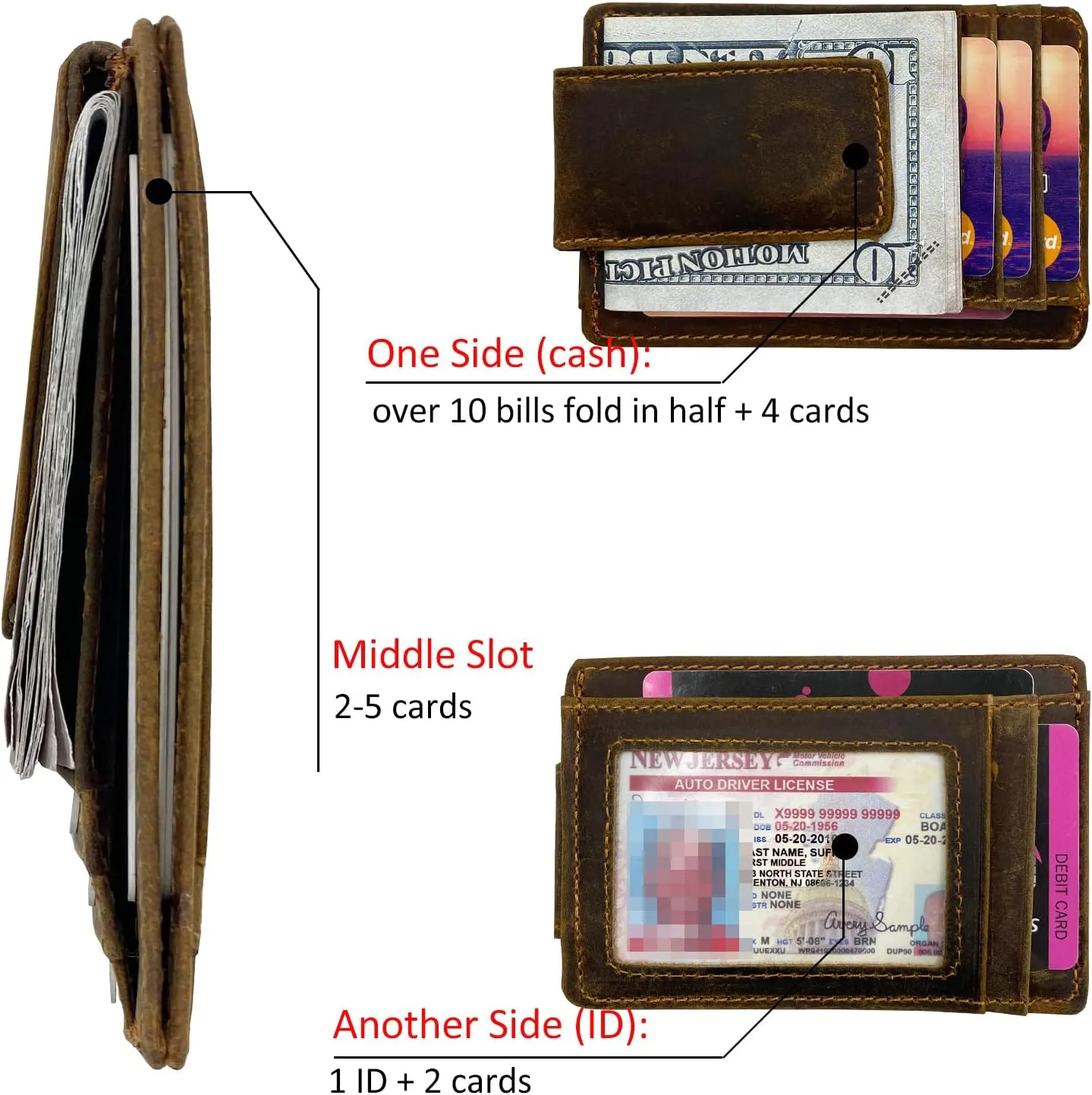 Money Clip RFID Front Pocket Wallet Men Leather Slim Minimalist Wallet