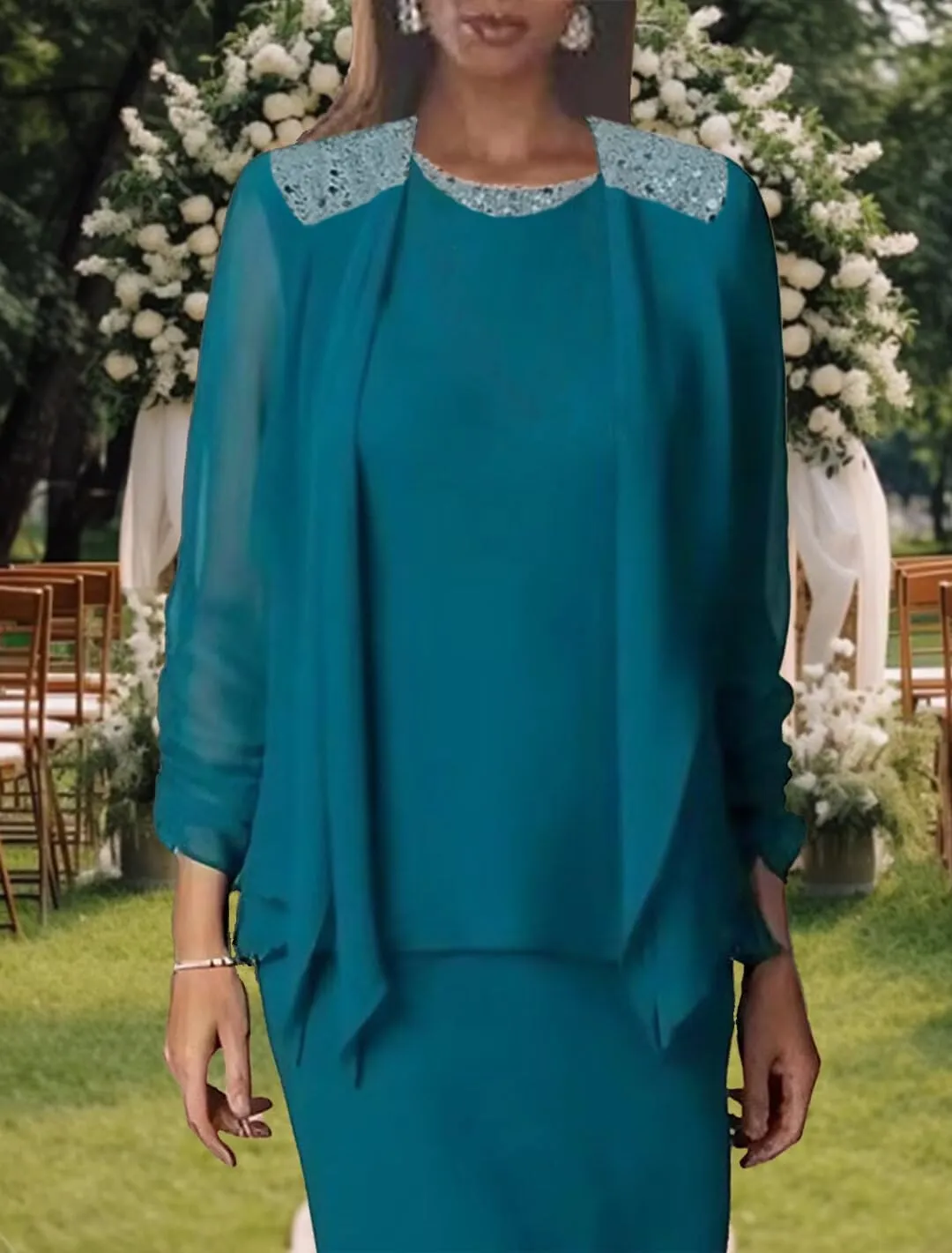 Mother of The Bride Dresses for Wedding Long Evening Formal Dresses Beaded Wedding Guest Groom Gowns with Ruched Jacket