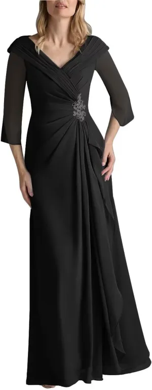 Mother of The Bride Dresses for Women V Neck Half Sleeves Chiffon A-line Long Formal Wedding Dresses 2025
