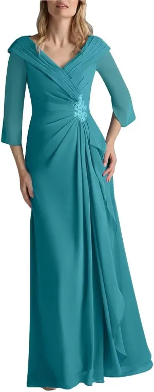 Mother of The Bride Dresses for Women V Neck Half Sleeves Chiffon A-line Long Formal Wedding Dresses 2025