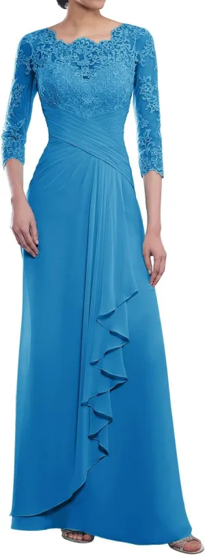 Mother of The Bride Dresses Long Evening Formal Dress Lace Appliques Opaque 3/4 Sleeve Ruffles Wedding Guest Women's