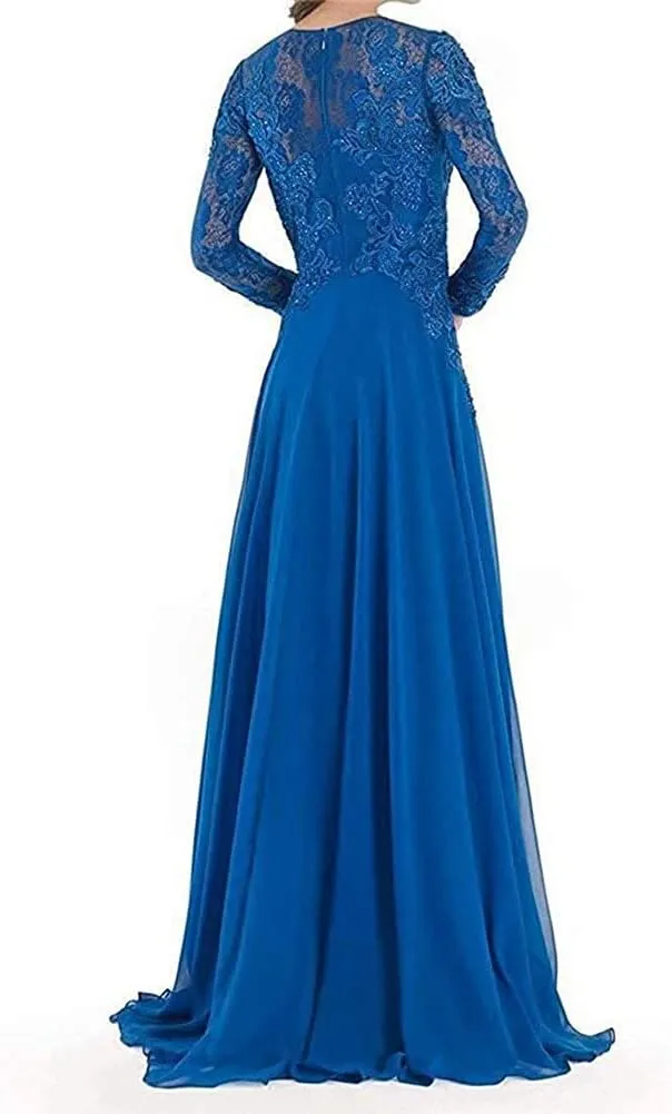 Mother of The Bride Dresses Long Evening Formal Gowns Long Sleeve Lace Applique Beaded for Women