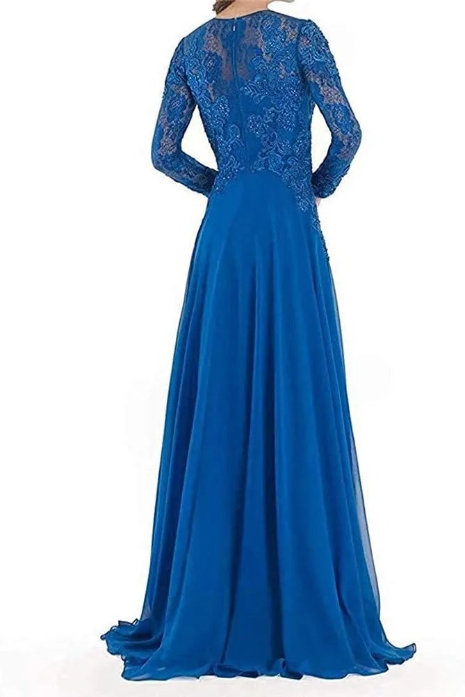 Mother of The Bride Dresses Long Evening Formal Gowns Long Sleeve Lace Applique Beaded for Women