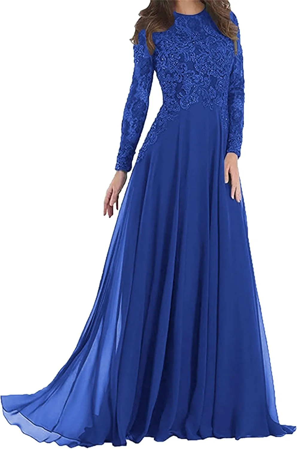 Mother of The Bride Dresses Long Evening Formal Gowns Long Sleeve Lace Applique Beaded for Women