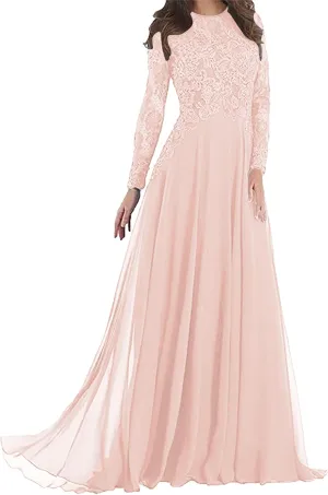 Mother of The Bride Dresses Long Evening Formal Gowns Long Sleeve Lace Applique Beaded for Women