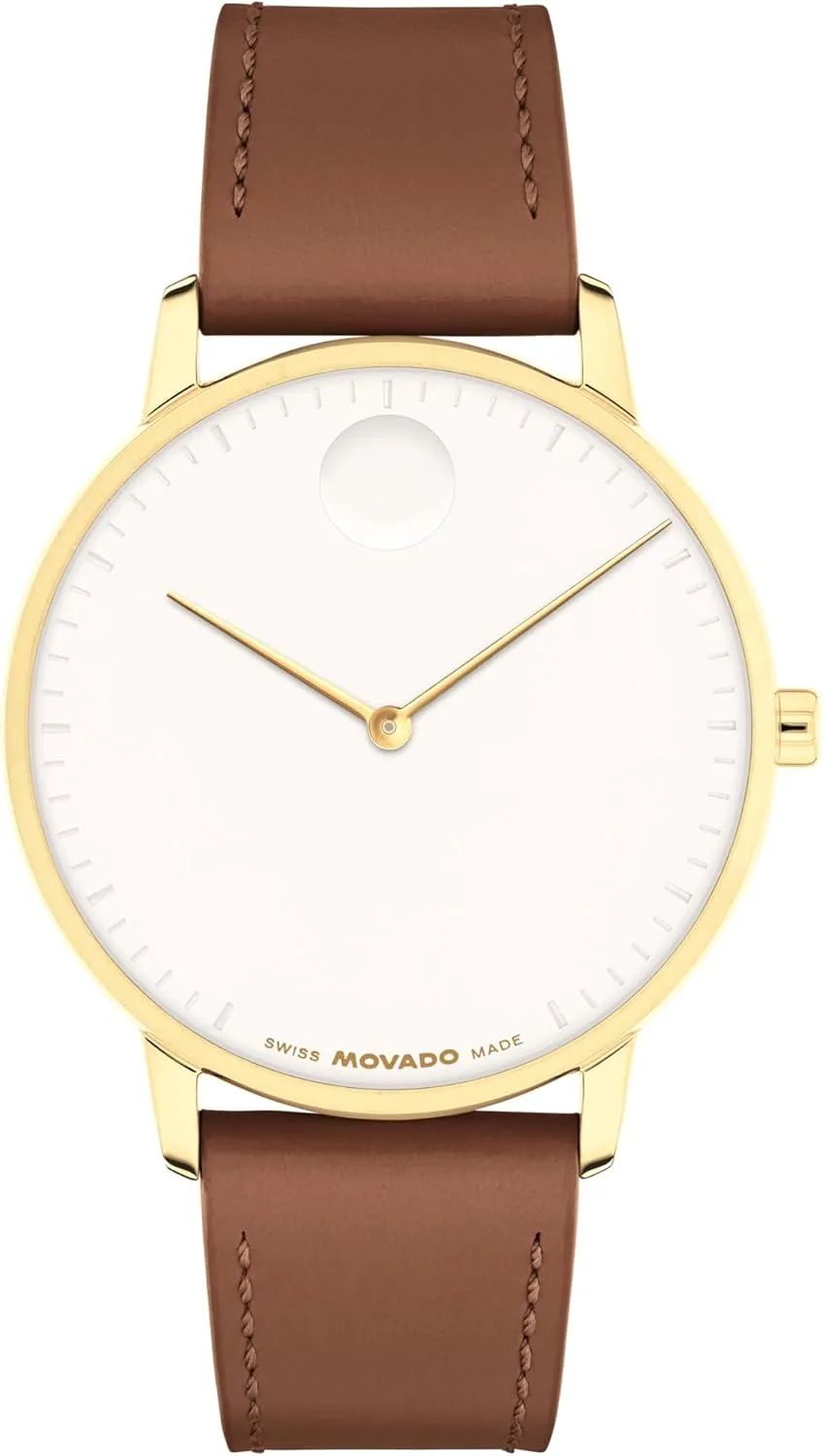 Movado Face Collection - Swiss Quartz Watch with 2H Movement, Leather Strap - Water Resistant 3ATM - Luxury Fashion Timepiece - Gift for Him and Her - 39mm