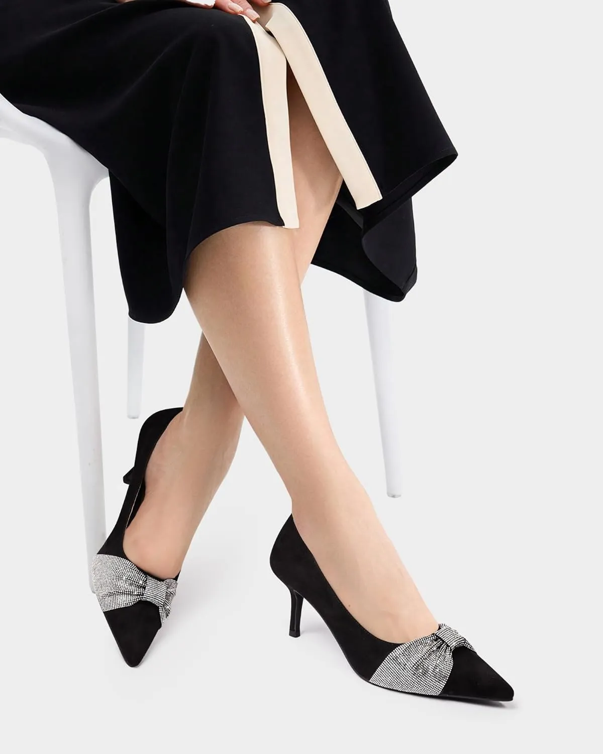 MUCCCUTE Pumps for Women Closed Toe Rhinestone Heels Sparkly Pointed Toe Kitten Heels Party Dress Work Pump Shoes
