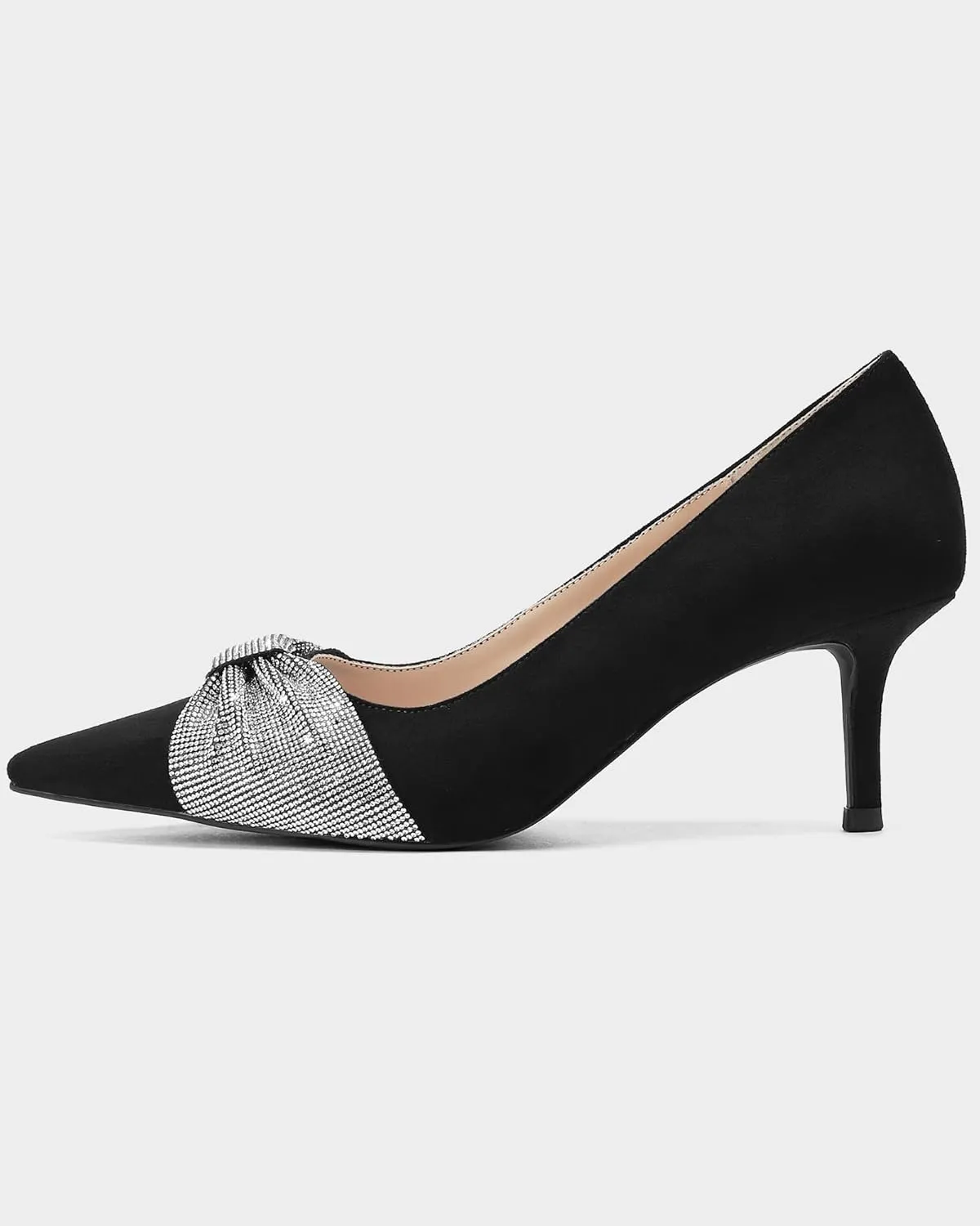 MUCCCUTE Pumps for Women Closed Toe Rhinestone Heels Sparkly Pointed Toe Kitten Heels Party Dress Work Pump Shoes