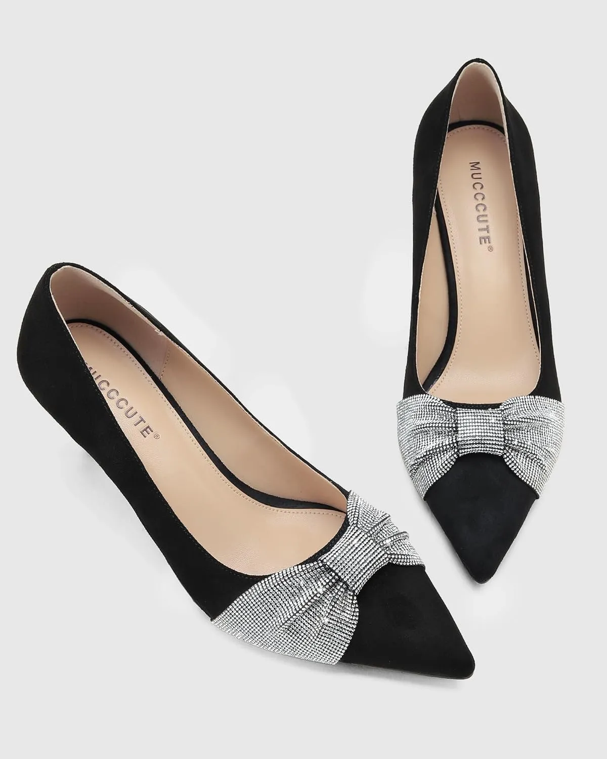 MUCCCUTE Pumps for Women Closed Toe Rhinestone Heels Sparkly Pointed Toe Kitten Heels Party Dress Work Pump Shoes