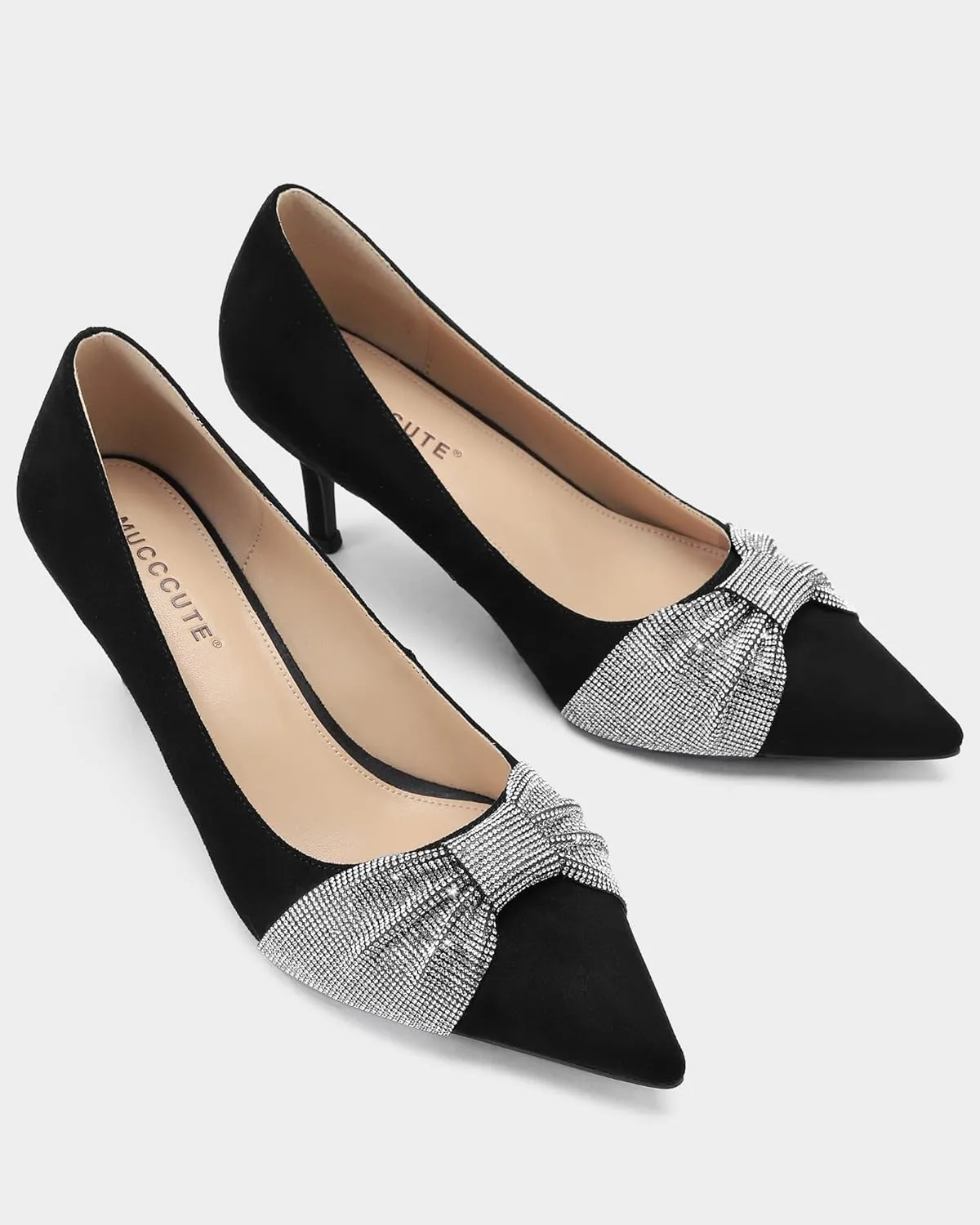 MUCCCUTE Pumps for Women Closed Toe Rhinestone Heels Sparkly Pointed Toe Kitten Heels Party Dress Work Pump Shoes