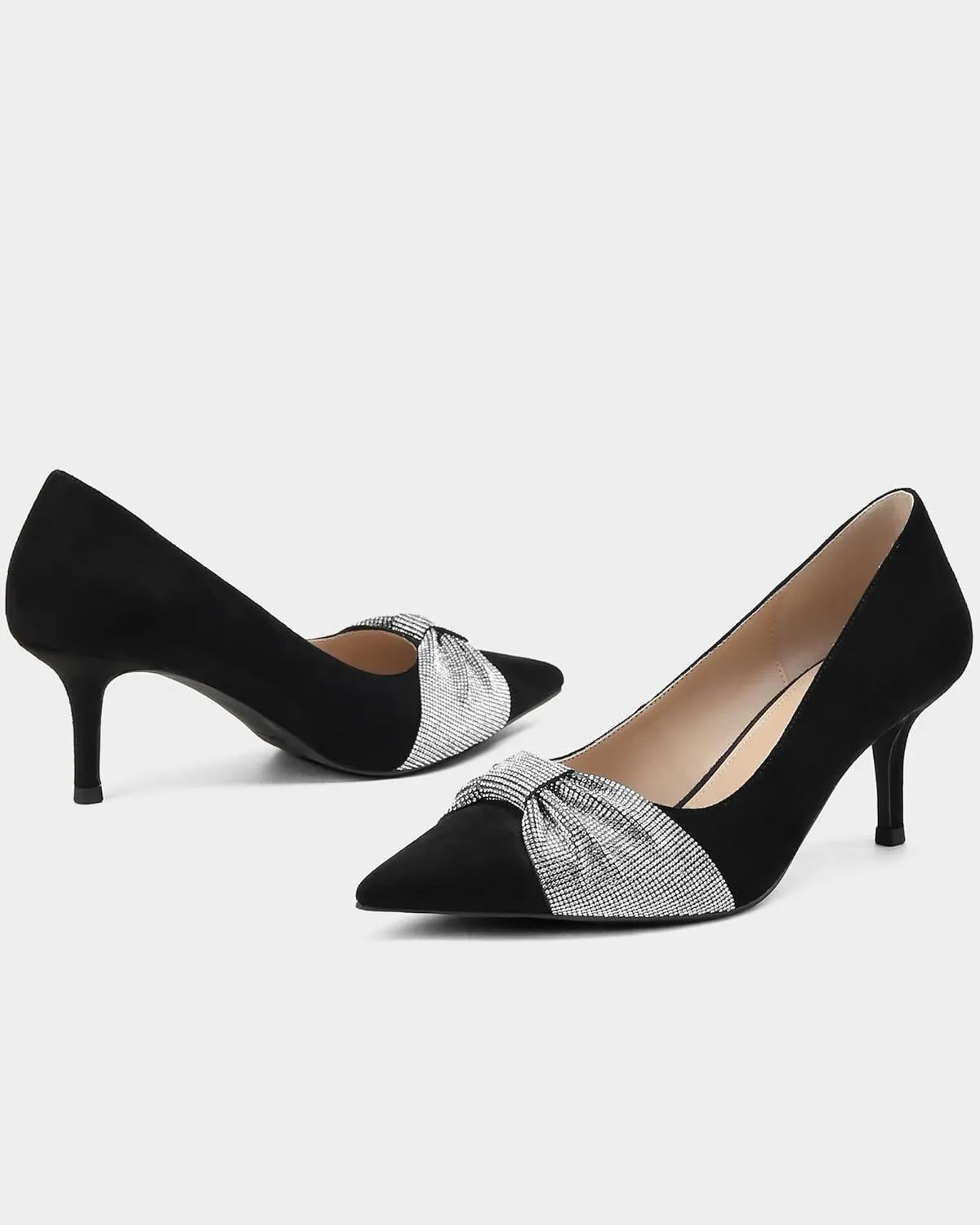 MUCCCUTE Pumps for Women Closed Toe Rhinestone Heels Sparkly Pointed Toe Kitten Heels Party Dress Work Pump Shoes