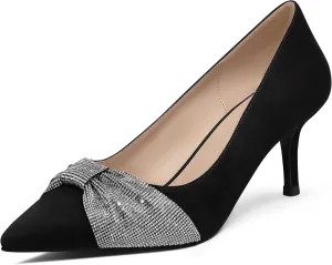 MUCCCUTE Pumps for Women Closed Toe Rhinestone Heels Sparkly Pointed Toe Kitten Heels Party Dress Work Pump Shoes