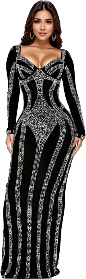 Nagfar Women Rhinestone and Sequin Birthday Party Sexy Club Night Out Holiday New Years Formal Dress