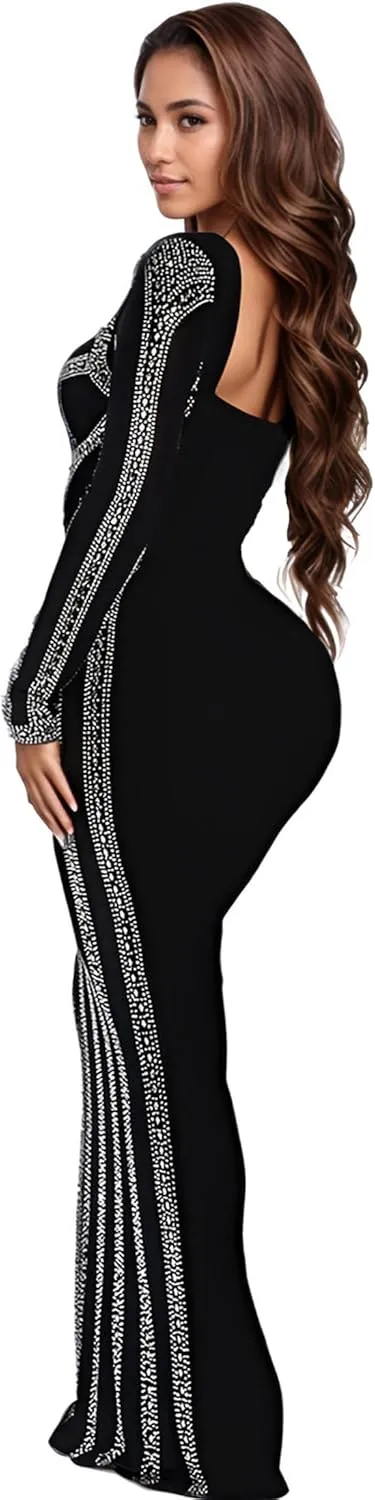Nagfar Women Rhinestone and Sequin Birthday Party Sexy Club Night Out Holiday New Years Formal Dress