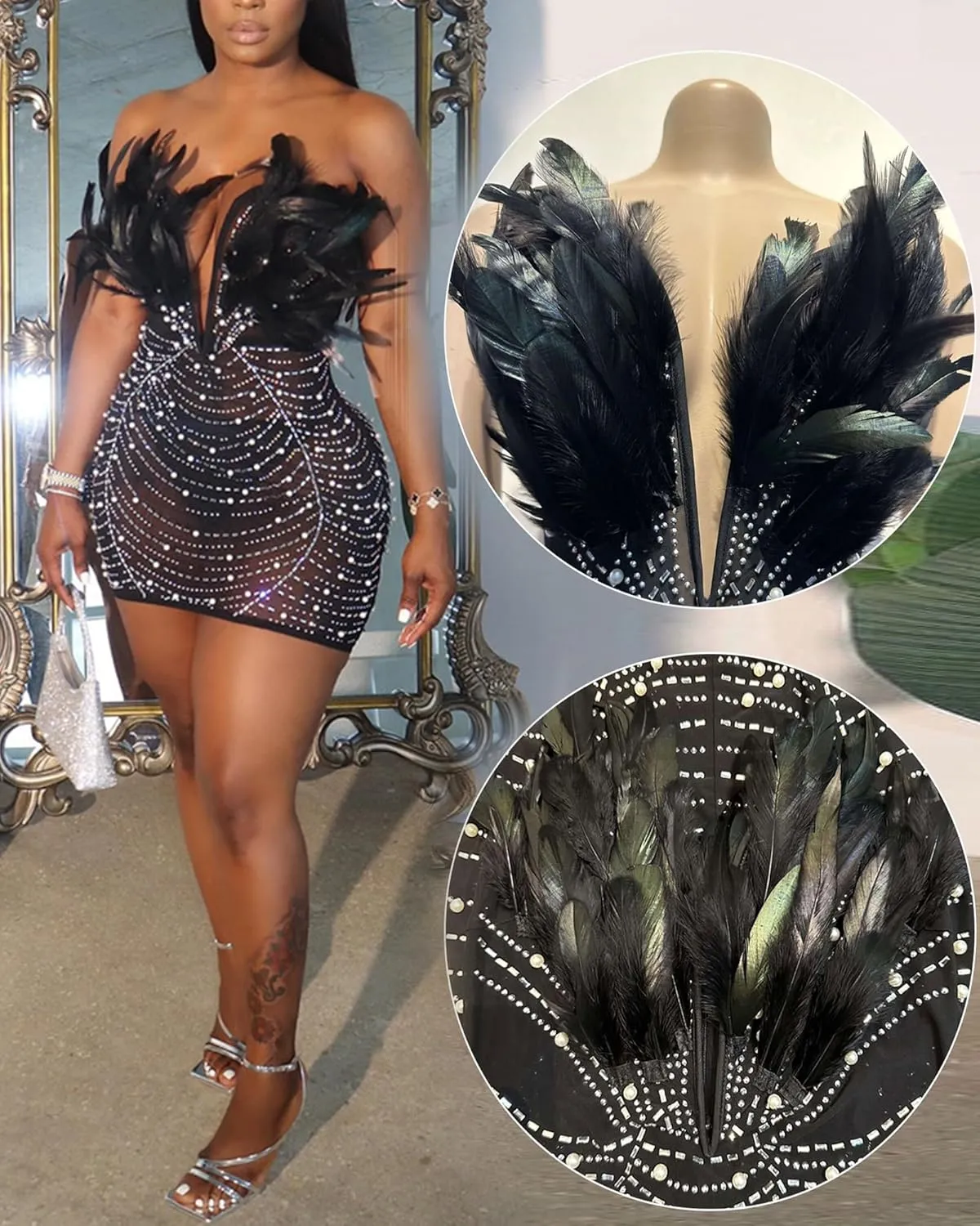 Nagfar Women Rhinestone Dresses Birthday Party Club Bling Birthday Outfits Sexy Dress for Women