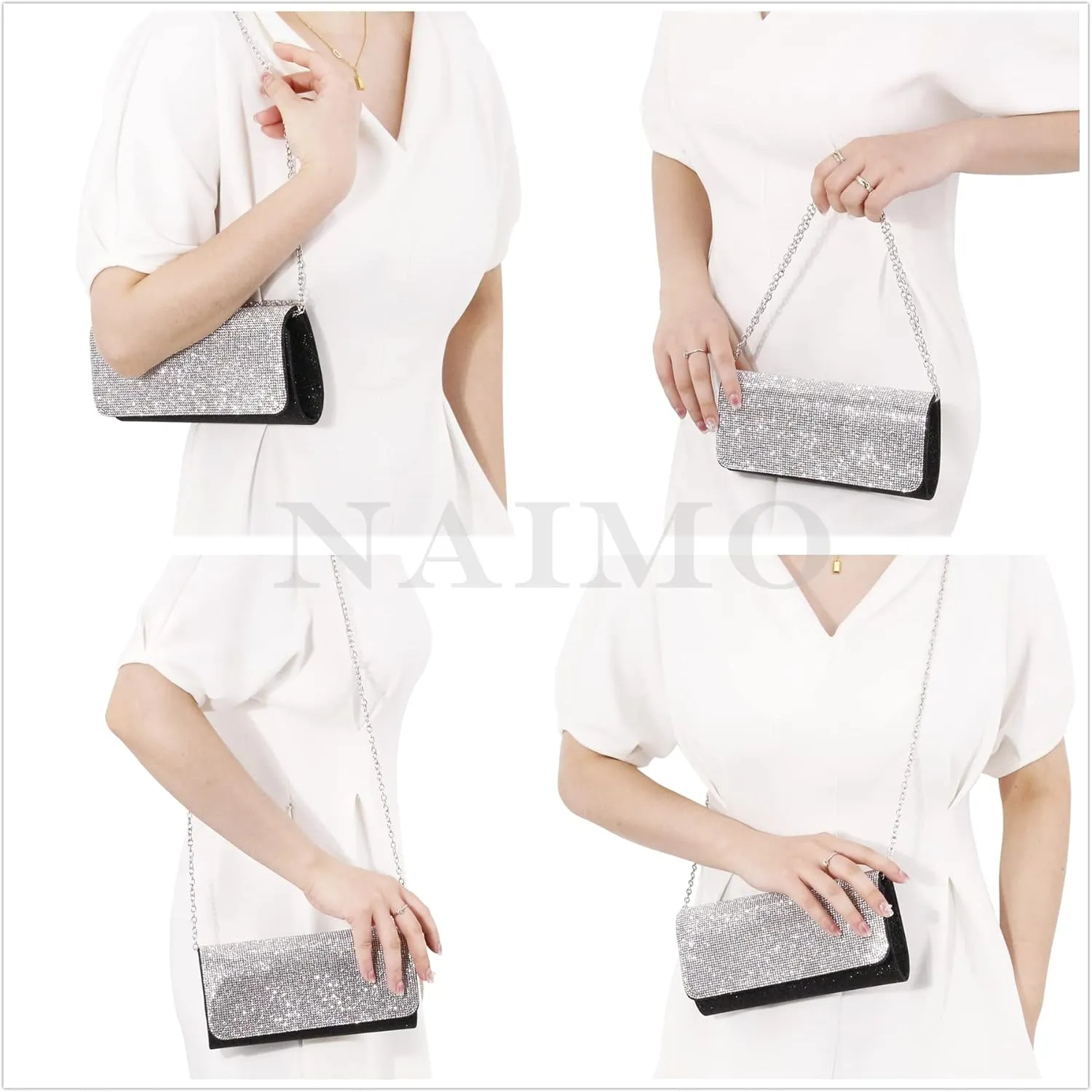 Naimo Flap Dazzling Small Clutch Bag Evening Bag With Detachable Chain