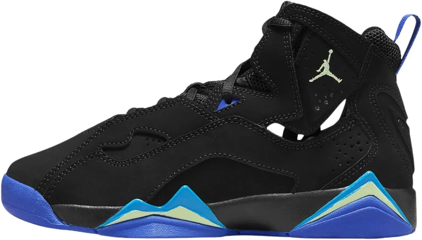 NIKE Jordan True Flight Big Kids' Shoes (343795-074, Black/Hyper Royal/Photo Blue/Barely Volt) Size 6.5
