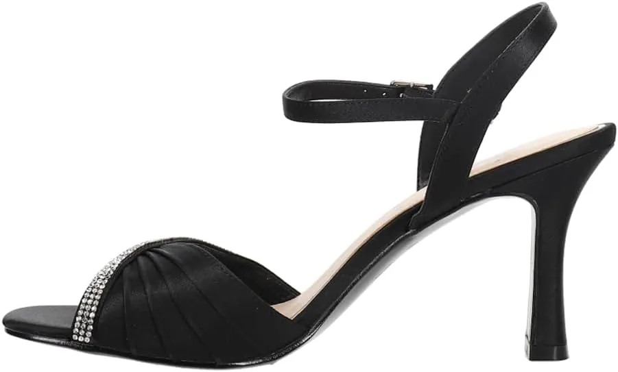 NINA Womens Agnes Rhinestone Ankle Strap Evening Dress Sandals High Heel 3" & Up - Black