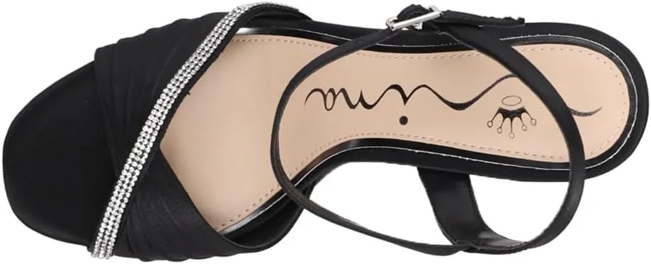 NINA Womens Agnes Rhinestone Ankle Strap Evening Dress Sandals High Heel 3" & Up - Black