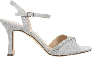NINA Womens Agnes Rhinestone Ankle Strap Evening Dress Sandals High Heel 3" & Up - Silver