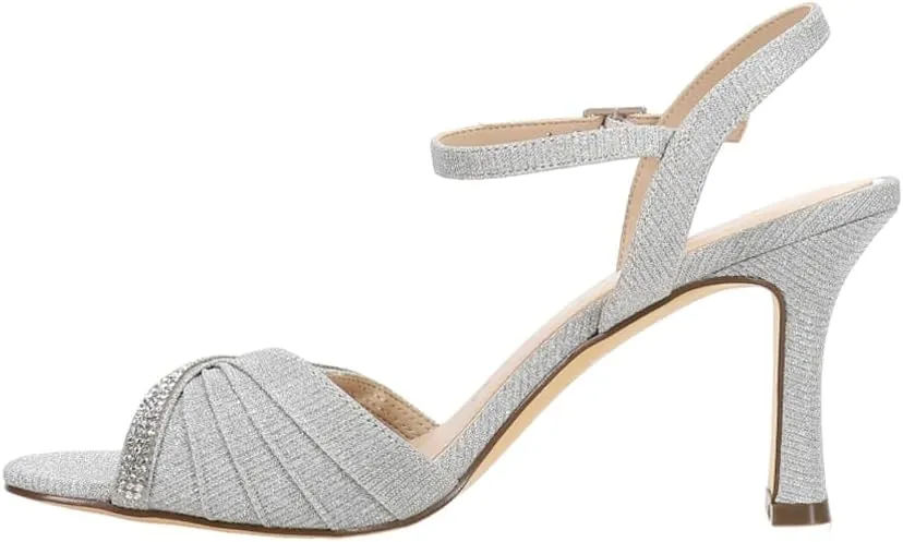 NINA Womens Agnes Rhinestone Ankle Strap Evening Dress Sandals High Heel 3" & Up - Silver