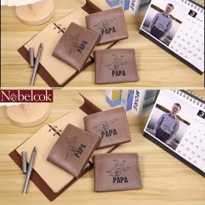 Nobelook Personalized Wallet for men with Fist Bump Custom Engraved 2-5 Names Mens Wallets Photo Bifold Leather Wallet Purse for Dad Papa Father Dad Husband Son BF (Fist Bump-PAPA)