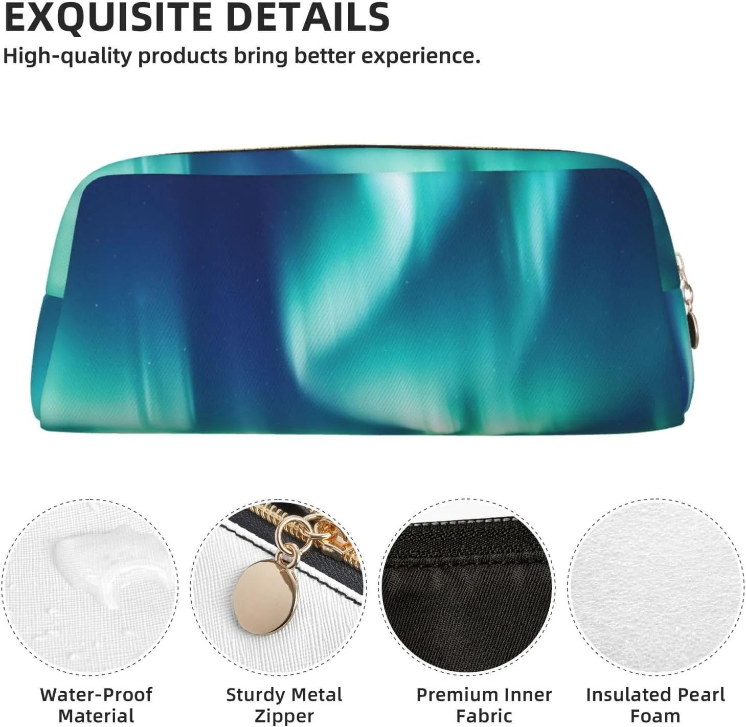Northern Lights Makeup Bag Travel Toiletry Bag Big Pencil Bag for Women Men Leather Zipper Coin Pouch Purse