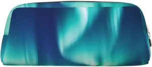 Northern Lights Makeup Bag Travel Toiletry Bag Big Pencil Bag for Women Men Leather Zipper Coin Pouch Purse
