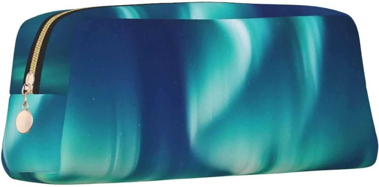 Northern Lights Makeup Bag Travel Toiletry Bag Big Pencil Bag for Women Men Leather Zipper Coin Pouch Purse