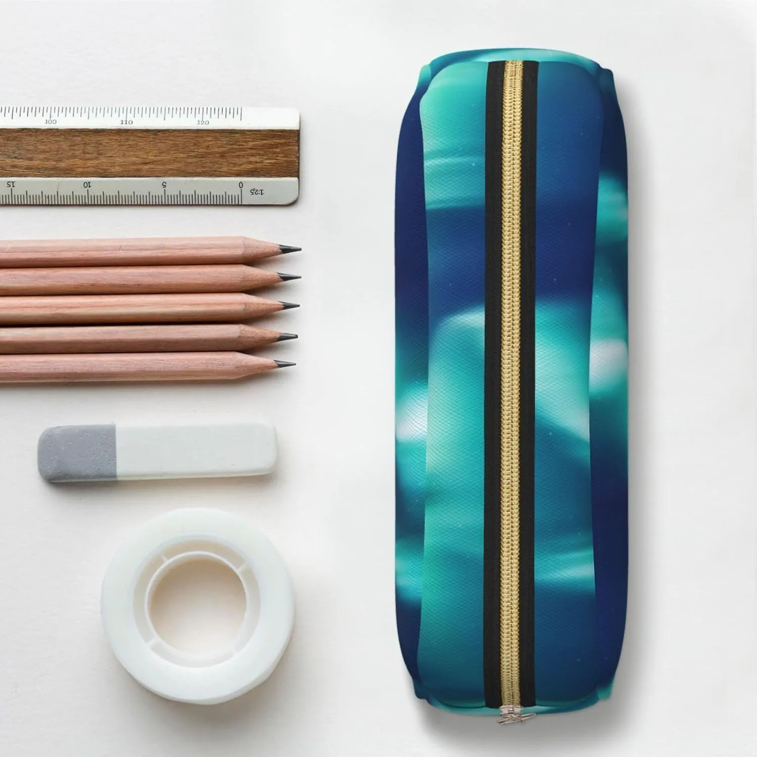 Northern Lights Makeup Bag Travel Toiletry Bag Big Pencil Bag for Women Men Leather Zipper Coin Pouch Purse