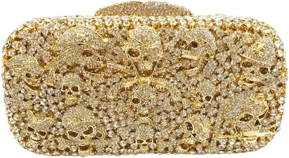 Novetly Skull Rhinestone Purse for Women Glitter Halloween Evening Bag Wedding Party Diamond Clutch Cocktail Handbag