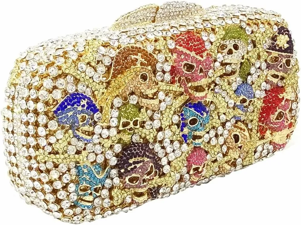 Novetly Skull Rhinestone Purse for Women Glitter Halloween Evening Bag Wedding Party Diamond Clutch Cocktail Handbag
