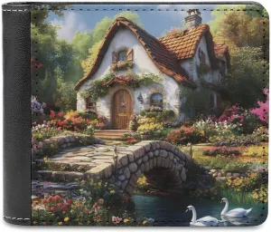 Old Waterway Cottage Slim Men's Bi-fold Wallets with 6 Card Slot Leather Travel Purse Coin Clip