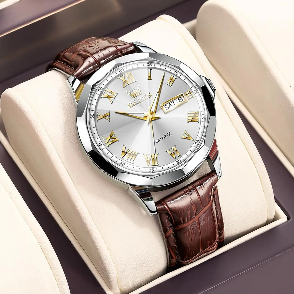 OLEVS Mens Watches Mens Leather Watch Ultra Thin Watches for Men Minimalist Watch with Leather Band Quartz Analog Dress Casual Simple Lightweight relojes para Hombres