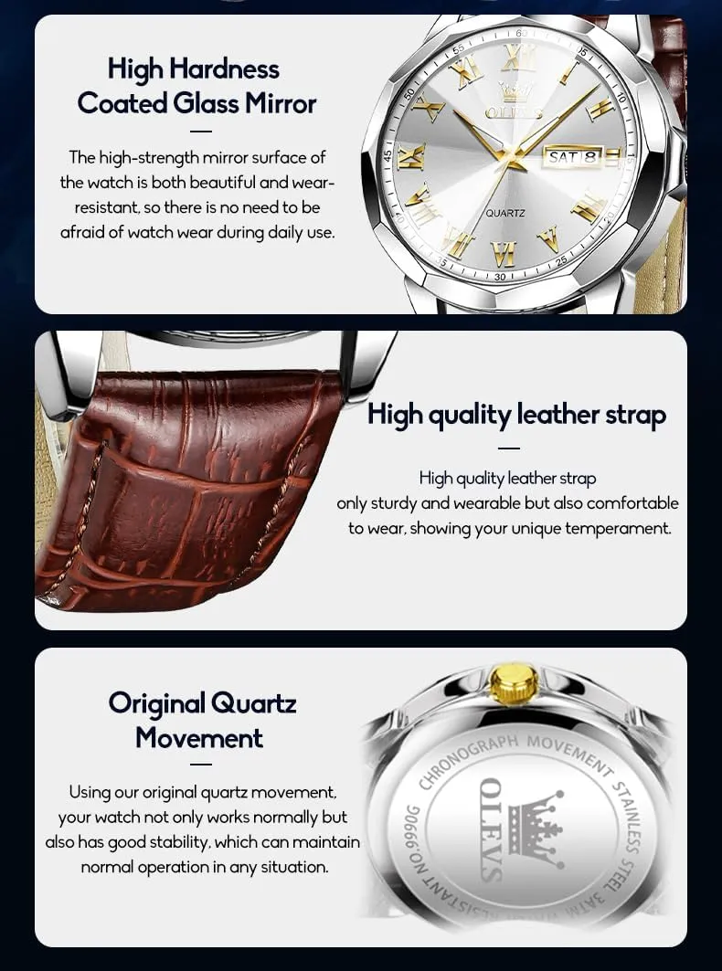 OLEVS Mens Watches Mens Leather Watch Ultra Thin Watches for Men Minimalist Watch with Leather Band Quartz Analog Dress Casual Simple Lightweight relojes para Hombres